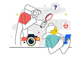 Flat Cartoon of Covert Operations and Private Investigation Scene vector