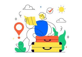 Adventurous Solo Travel Illustration with a Character on a Scenic Journey for Vacation and Leisure vector