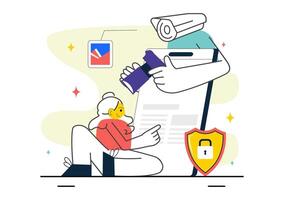 Covert Monitoring Art with Characters Being Watched Unknowingly in Cartoon Style vector