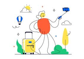 Flat Cartoon Illustration of a Person Traveling Alone for Mindful Outdoor Experiences and Adventure vector