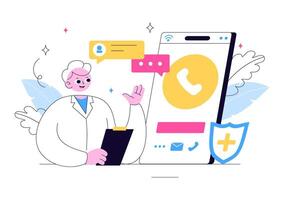Doctor with phone and healthcare chat bubbles vector
