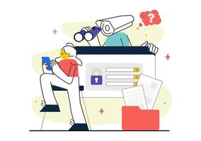Spy Operation Illustration Depicting Secret Surveillance of People in Cartoon Background vector