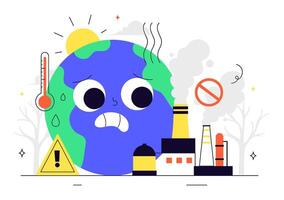 Flat Style Earth Illustration with Burning Planet and Global Heating Concept vector
