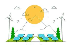 Landscape of a Solar Power Station with Clean Energy Storage and Turbines vector