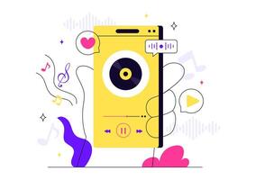 Illustration of Viral Music Hits with Audio Visualization and Flat Waveform vector