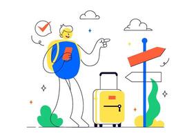 Solo Journey Illustration Showing a Peaceful Vacation Activity in Nature with Flat Cartoon Style vector