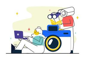 Hidden Camera Surveillance Design Featuring Unaware Individuals in Flat Art vector