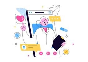 Modern Telehealth Design Featuring Remote Medical Care with Artificial Intelligence and Mobile Apps vector