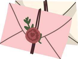 Pink and Cream Envelopes with Floral Embellishment Tied with Twine vector