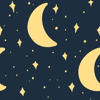 Crescent Moons and Stars in Night Sky Seamless Pattern vector