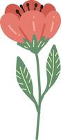 Simple Red Flower Illustration with Green Leaves vector
