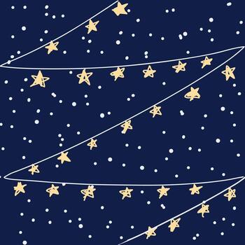 estrellado cuerda luces en el noche cielo sin costura modelo vector