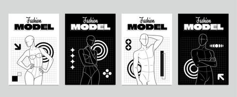 Flat Fashion Model Silhouette Vertical Card Set vector