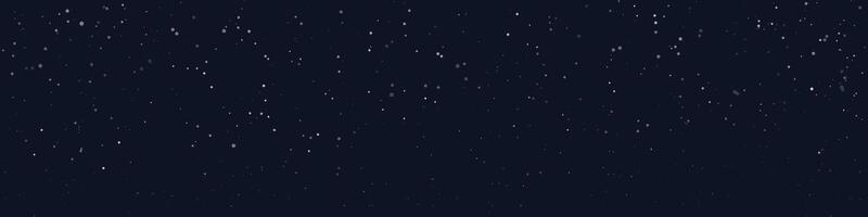Snow Background. Sprayed dots. Abstract winter snowflakes fluttering on dark blue background of night sky. White dust. Snowfall banner for festive New Year and Christmas projects. Flat style vector