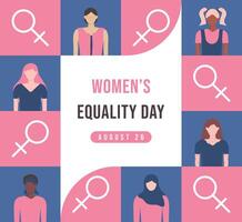 Women's Equality Day poster template. Minimalist geometric pattern for banner cover card. Girl power concept. 26 August. Flat style. Diversity. vector