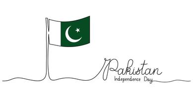 Pakistan Independence Day text banner. Continuous one line art style. Minimalist black drawing. Hand drawn quote with editable stroke. Outline handwritten script with national flag symbol of freedom vector
