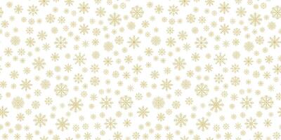 Gold Snowflakes seamless pattern. Yellow geometric simple snow flake endless design for poster banner print wrapping paper gift. Merry Christmas and New Year snowfall on white background. Flat style. vector