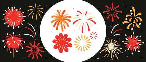 Festive Fireworks Display Vibrant Red and Gold Explosions Illuminating the Night Sky - Professional digital artwork with vibrant colors and detailed composition vector