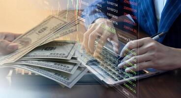 Planning analyzing indicators and buying and selling strategies, stock market, business growth, progress or success. photo
