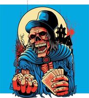 Poker Skull T-Shirt Graphic Art, Editable Illustration for Apparel and Prints vector