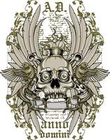 Gothic Wings Skull Graphic Tee Art - Dark Fantasy Tshirt Design Illustration vector