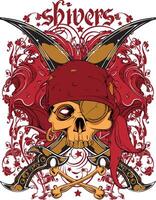 Bold Red Pirate Skull Warrior Graphic Tee Art for Edgy Apparel Design vector