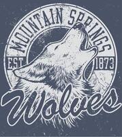 Vintage 1873 Mountain Springs Wolves Retro T-Shirt Art Illustration vector
