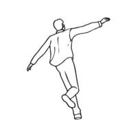 man running with arms outstretched in flowing shirt, back view - hand drawn line art vector
