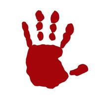 Hand print, fingerprint with red paint, blood. Halloween scary splatter, stain with drops. Human hand creepy trace. Red splatter, scream vector