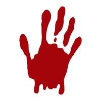 Hand print, fingerprint with red paint, blood. Halloween scary splatter, stain with drops. Human hand creepy trace. Red splatter, screams vector