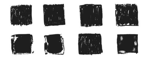 Grunge rectangle frames with textured edges, paint brush ink graffiti splatter and stencils border. Retro scribble abstract shapes. vector