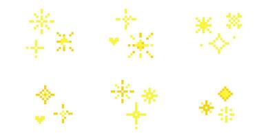 8 bit pixel sparkle icons in retro style stars and crystals for games UI retro designs or web Minimalist 90s Y2K pixel star collection.Firework burst, space decoration. vector