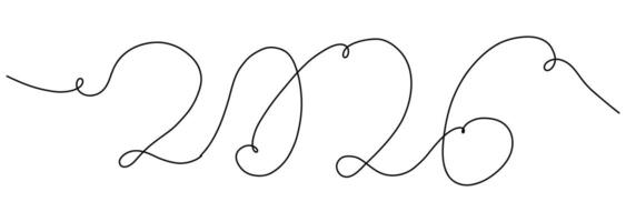 New year 2026 line art, contour sketch hand drawn. Continuous linear drawing. Decoration. vector
