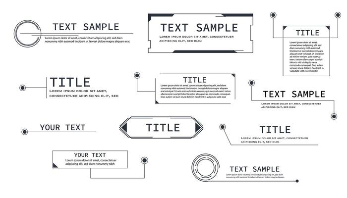 Text box frame, title callout tech hud border menu, modern line interface board. Set game elements, web design template for text, banner.