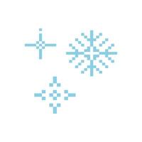 Pixel snowflake winter retro pixilated 8 bit game stamp. Y2k snow, minimal and simple. Holiday flake ornament. Simple crystal ornament vector