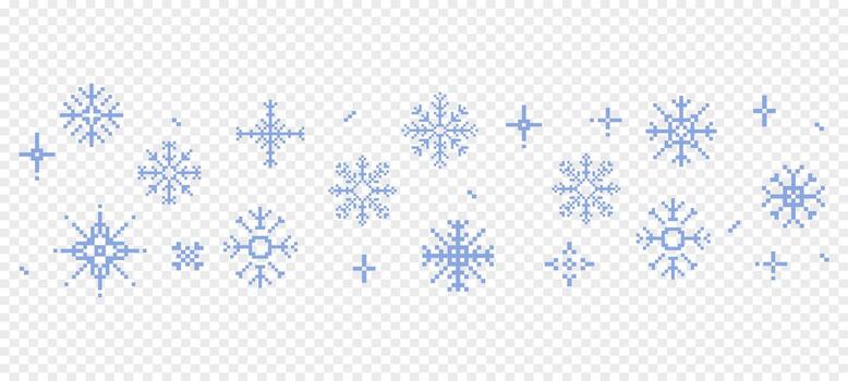 Pixel snowflake border winter retro pixilated 8 bit game stamp. Y2k snow divider, minimal and simple. Holiday flake ornament. Simple crystal ornament vector