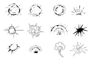 Explosion effect comic manga line sketch. Motion anime explode, radial action burst. Round explosions cloud silhouette. vector