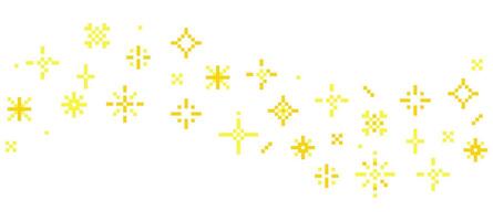 8 bit pixel sparkle wave border in retro style stars and crystals for games UI retro designs or web Minimalist 90s Y2K pixel star collection.Firework burst, space decoration. vector