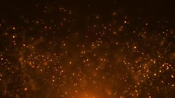 Gold glowing particles floating in the air on a dark background, creating a magical warm atmosphere for luxury, celebration, festive, elegant event and cinematic backgrounds. Seamless loop 4k video