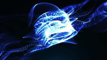 Blue glowing particle waves flowing in abstract futuristic motion on dark background, ideal for technology, data streams, digital network, AI, science and creative visual backgrounds. loop video