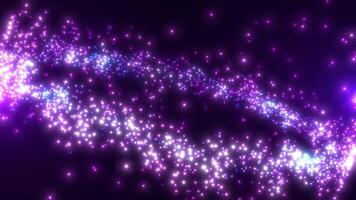 Violet and blue glowing particles flowing dynamically on a dark background, creating a magical, festive, and elegant motion perfect for celebration, fantasy, and luxury projects. Seamless loop video