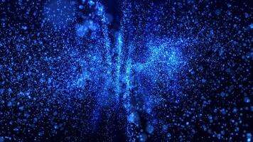 Blue glowing particles swirl and fall in dark space creating a magical, futuristic abstract background, perfect for motion graphics, festive, science and technology projects. Seamless loop 4k video
