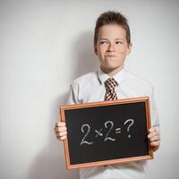 The schoolboy has thought of the task decision photo
