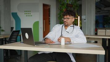 Doctor explaining medicine use during online call video