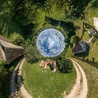 A 360 degree view of a house and a small planet photo