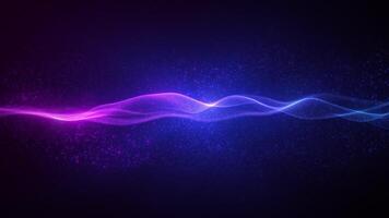 Flowing purple and blue abstract waves with glowing particles on a dark background, creating a futuristic, elegant and relaxing mood for technology, music and science projects. Seamless loop 4k video