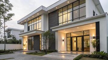 Modern House with Glass Windows and Urban Architecture photo