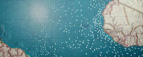 Many small ships are marked on a nautical chart. photo