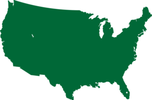 Illustration of a solid green silhouette map of the USA, featuring clearly defined borders of all states on a white background. Ideal for geographic, educational, or design applications png