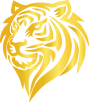 Stylized tiger head in gold tones, representing strength and elegance in a minimalistic design. png